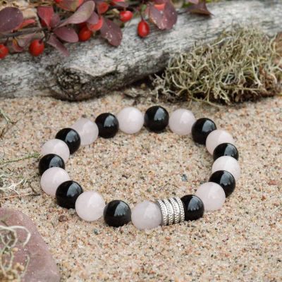 Rose Quartz and Black Obsidian Bracelet