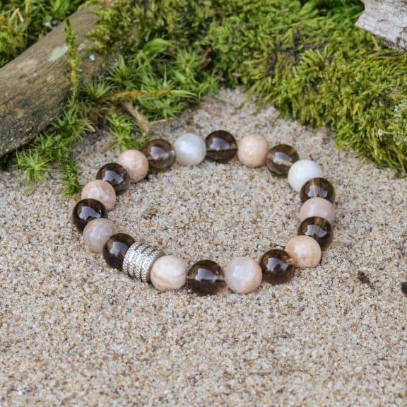 Smoky Quartz and Feldspar Bracelet