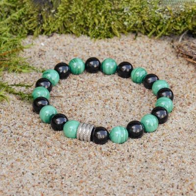 Malachite and Black Obsidian Bracelet