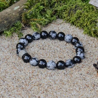 Snowflake Obsidian and Black Tourmaline (Sherlock) Bracelet