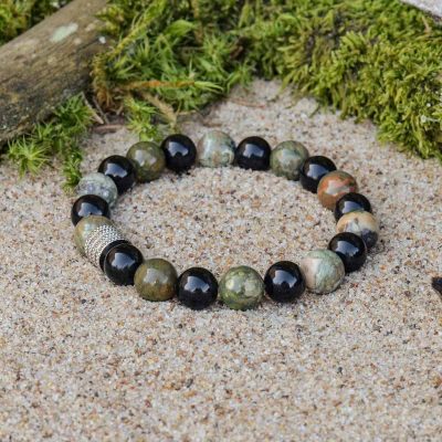 Rhyolite and Black Obsidian Bracelet