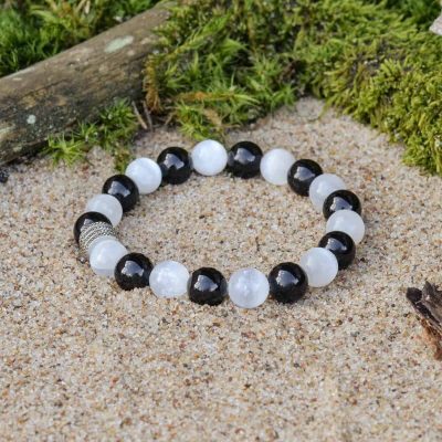 Selenite and Black Tourmaline (Sherlock) Bracelet