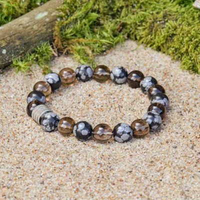 Snowflake Obsidian and Smoky Quartz Bracelet